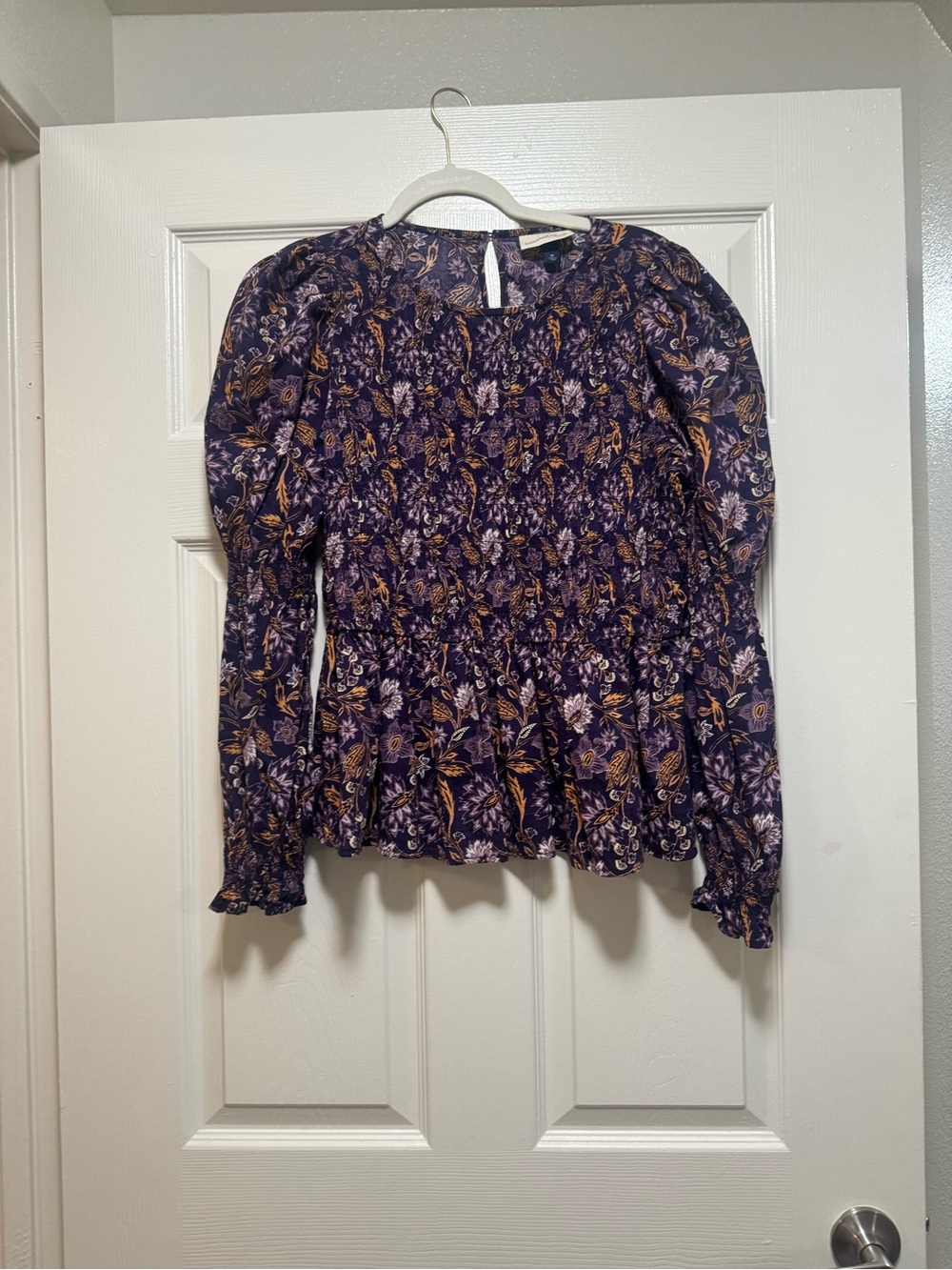 Universal Thread Purple Floral Smocked Peplum Blouse - Picture 3 of 13